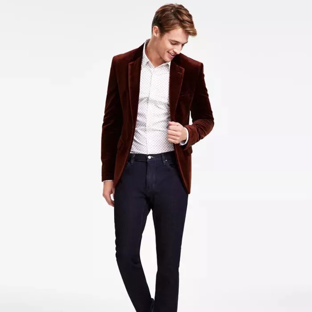 New Hugo By Hugo Boss Men's Modern-Fit Velvet Dinner Jacket - Chocolate Size 40s